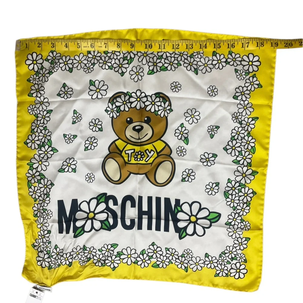 Moschino Daisy Floral Crown Teddy Bear Silk Scarf NWT
